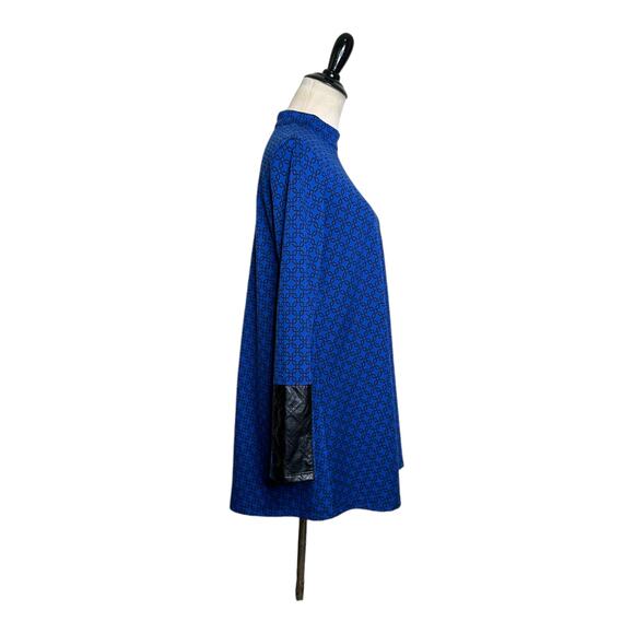 Tyler Boe Royal Blue Geometric Long Sleeve Mock Neck Tunic Top Small S - Picture 8 of 10